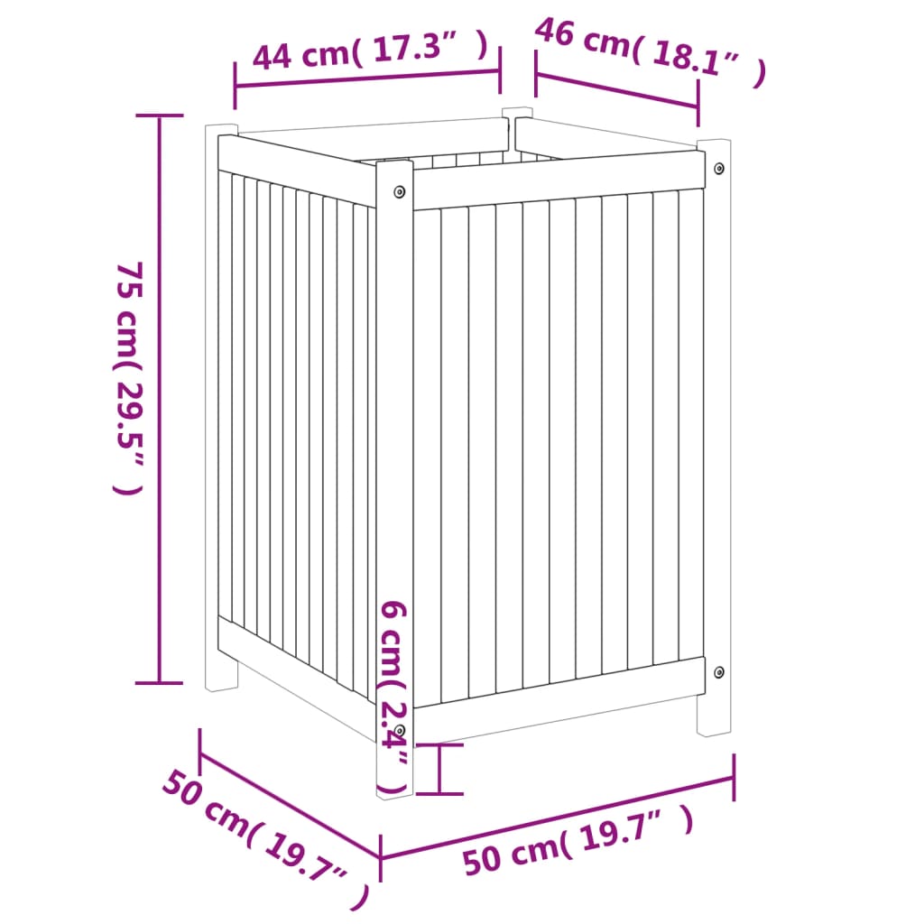 Pflanzkübel mit Einlage 50x50x75 cm Massivholz Akazie