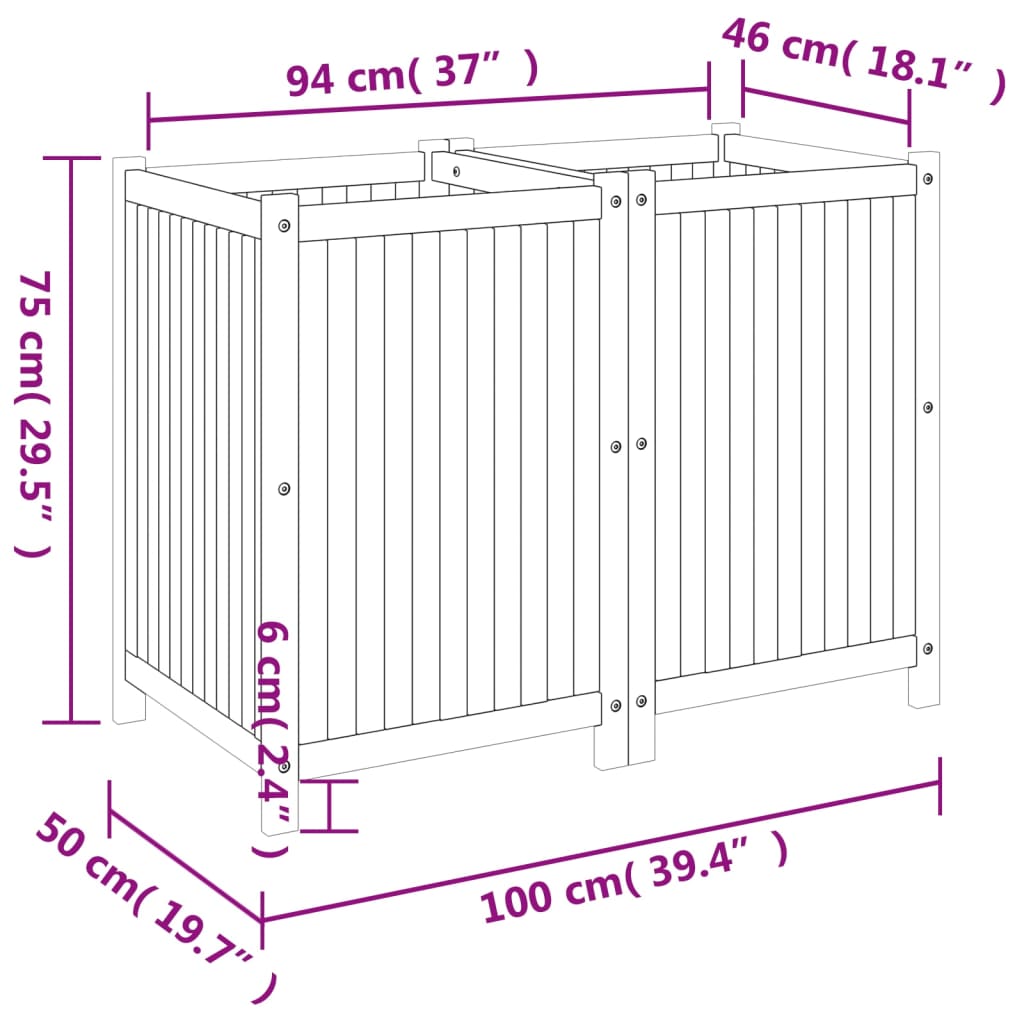 Pflanzkübel mit Einlage 100x50x75 cm Massivholz Akazie