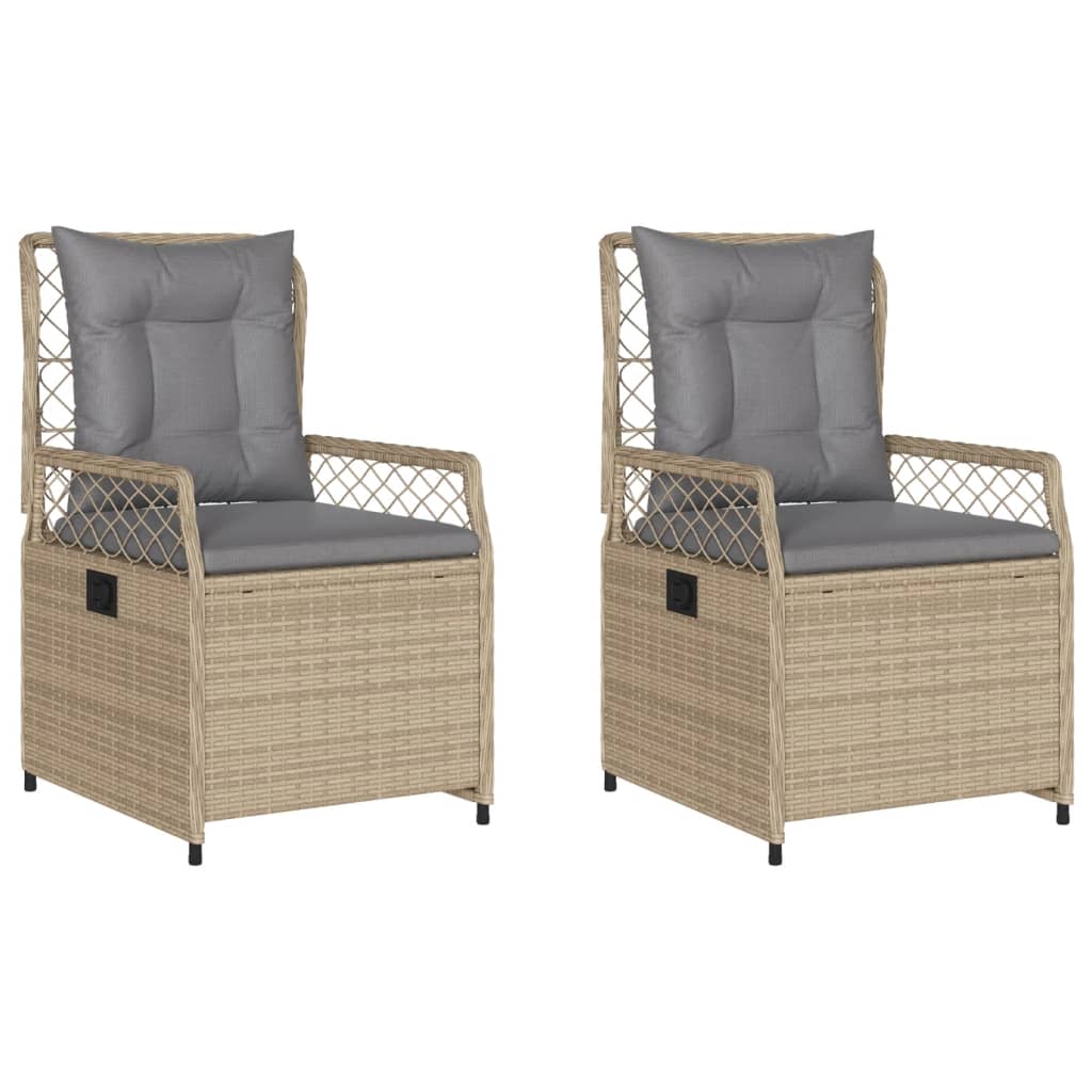 Gartensessel 2 Stk. Verstellbar Beige Poly Rattan