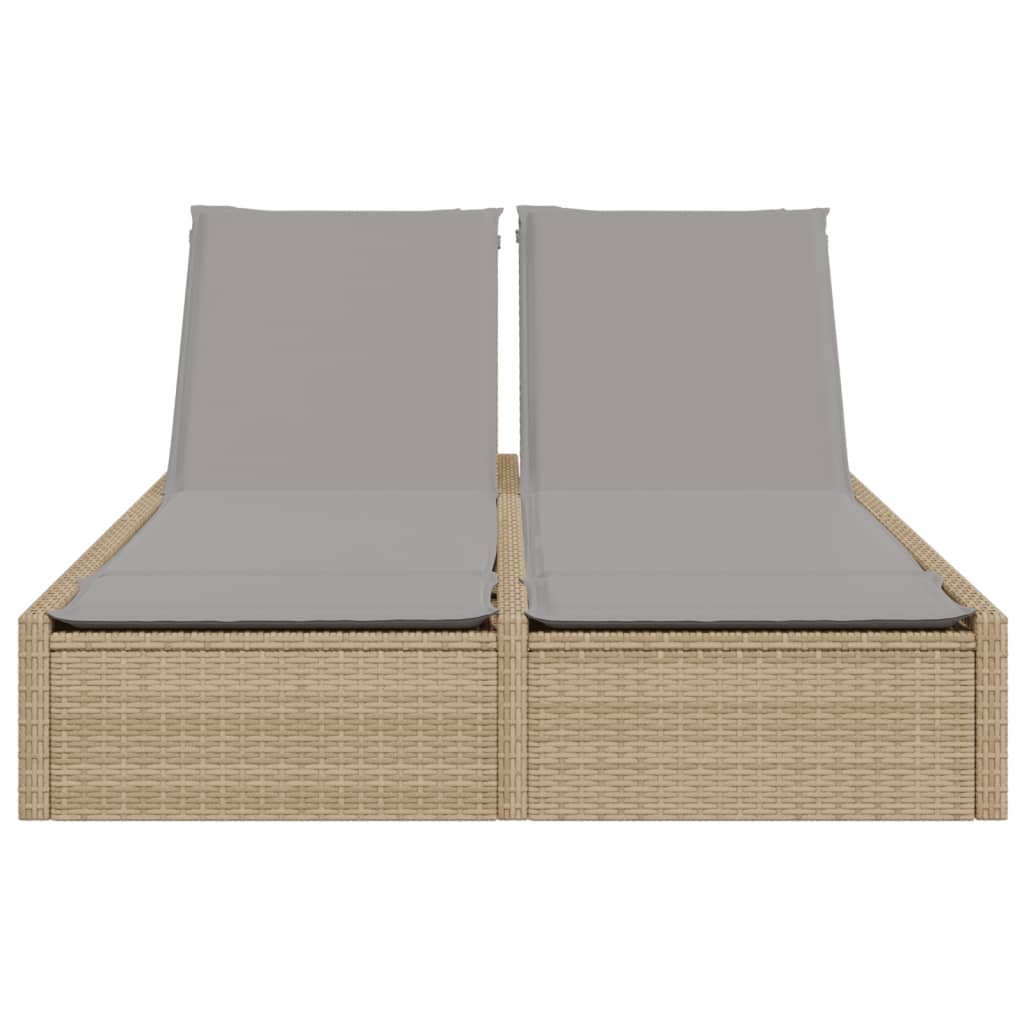 Doppel-Sonnenliege mit Auflagen Beige Poly Rattan