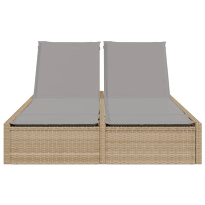 Doppel-Sonnenliege mit Auflagen Beige Poly Rattan