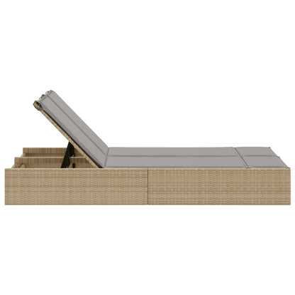 Doppel-Sonnenliege mit Auflagen Beige Poly Rattan