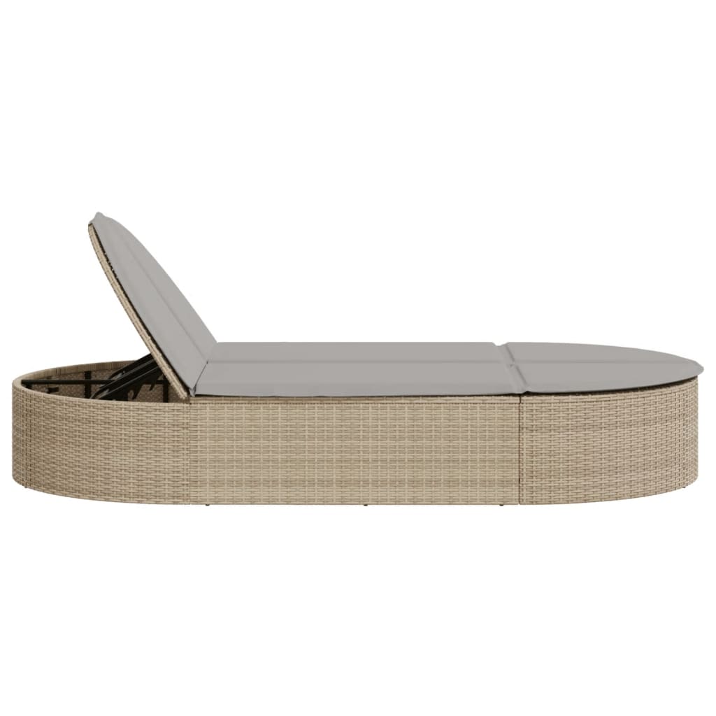 Doppel-Sonnenliege mit Auflagen Beige Poly Rattan