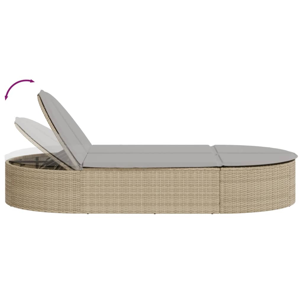 Doppel-Sonnenliege mit Auflagen Beige Poly Rattan