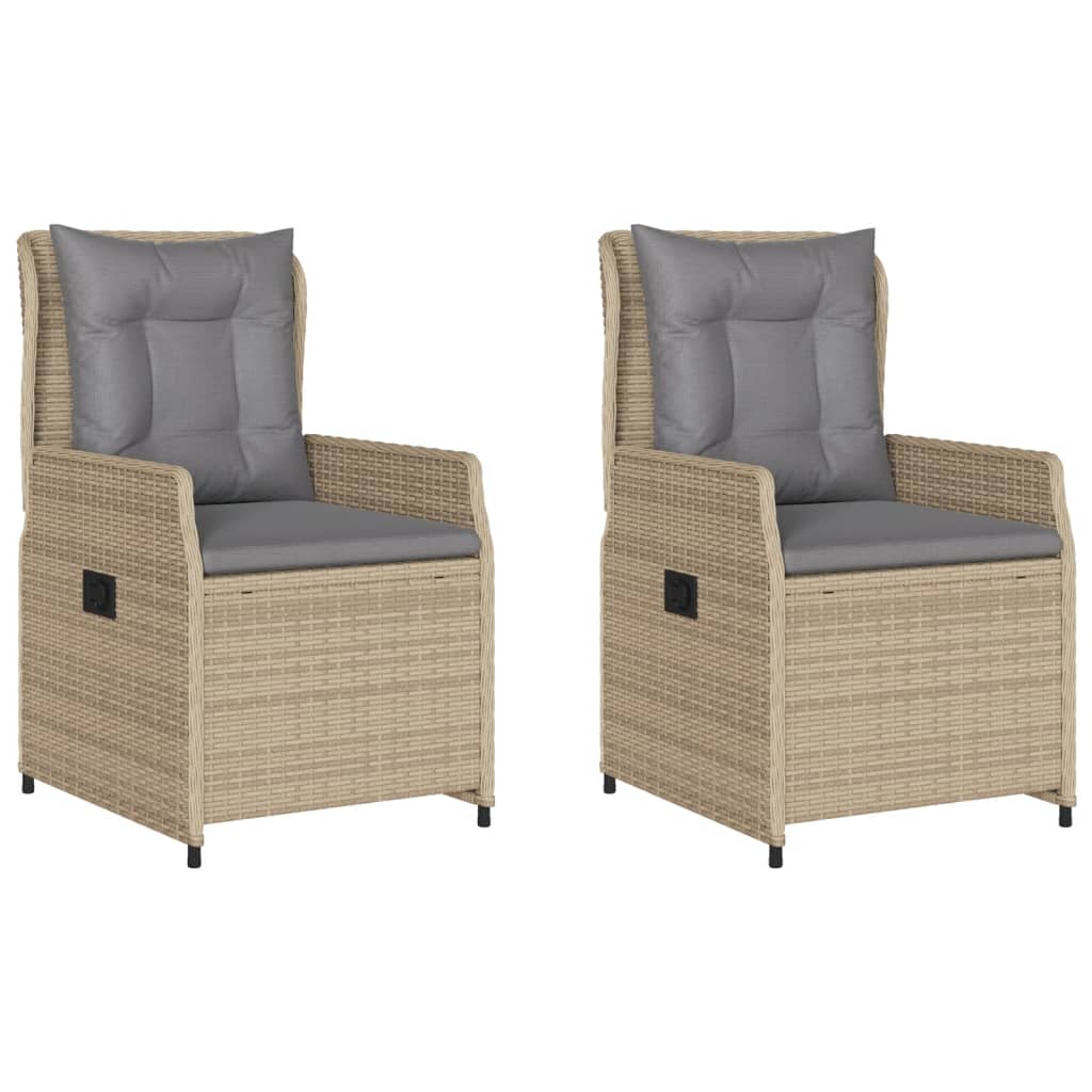 Gartensessel 2 Stk. Verstellbar Beige Poly Rattan