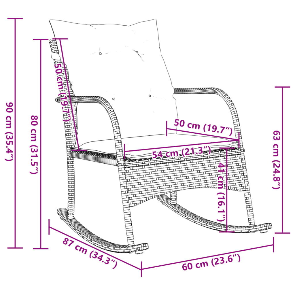 Garten-Schaukelstuhl mit Kissen Schwarz Poly Rattan