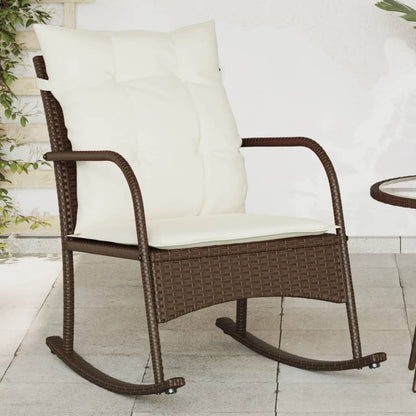 Garten-Schaukelstuhl mit Kissen Braun Poly Rattan