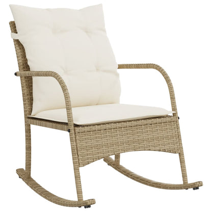 Garten-Schaukelstuhl mit Kissen Beige Poly Rattan