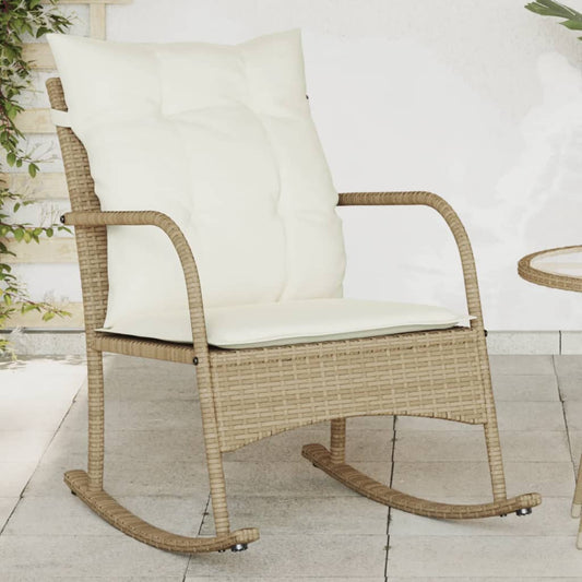 Garten-Schaukelstuhl mit Kissen Beige Poly Rattan