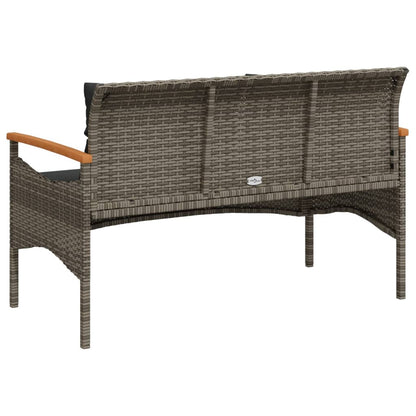 Gartenbank mit Kissen 116x62,5x74 cm Grau Poly Rattan