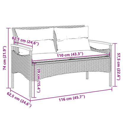 Gartenbank mit Kissen 116x62,5x74 cm Beige Poly Rattan