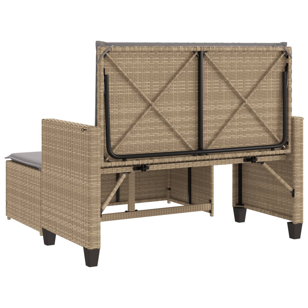 Gartenbank mit Kissen und Hocker Beige Poly Rattan