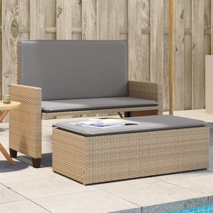 Gartenbank mit Kissen und Hocker Beige Poly Rattan