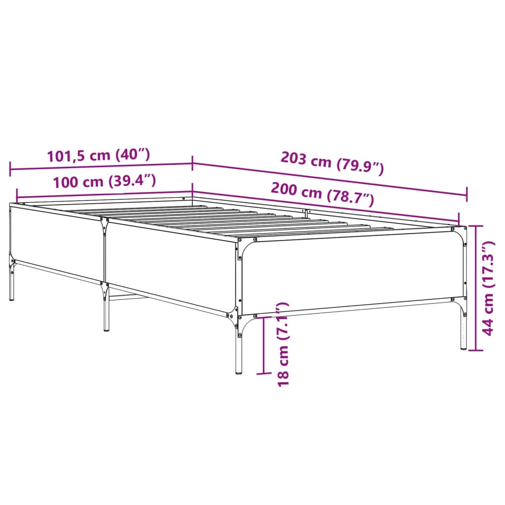 Bettgestell Schwarz 100x200 cm Holzwerkstoff und Metall