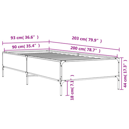 Bettgestell Räuchereiche 90x200 cm Holzwerkstoff und Metall