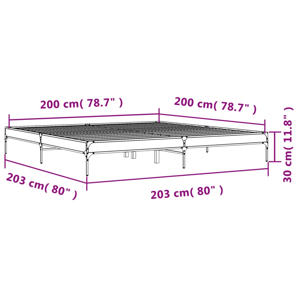 Bettgestell Räuchereiche 200x200 cm Holzwerkstoff und Metall