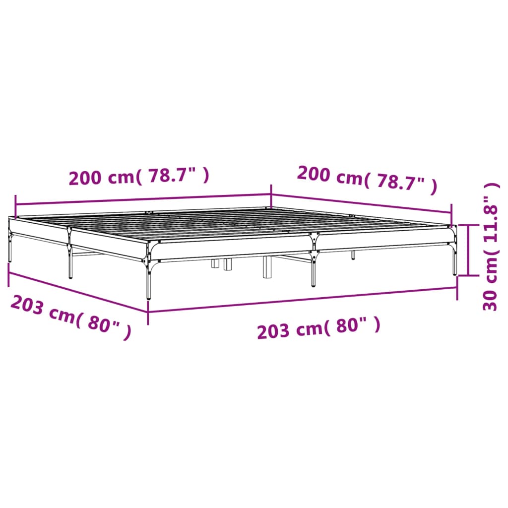 Bettgestell Braun Eichen-Optik 200x200 cm Holzwerkstoff Metall