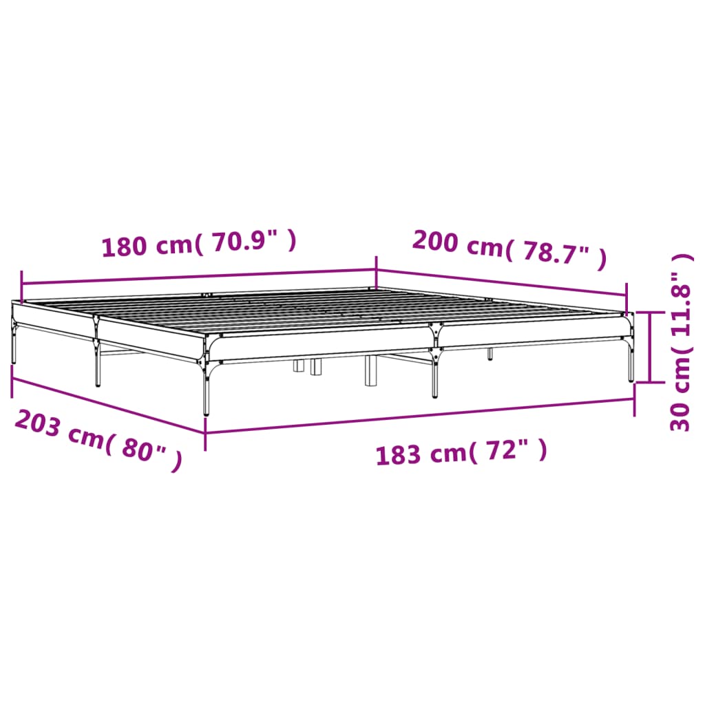 Bettgestell Braun Eichen-Optik 180x200 cm Holzwerkstoff Metall