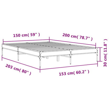 Bettgestell Grau Sonoma 150x200 cm Holzwerkstoff und Metall