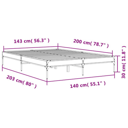 Bettgestell Grau Sonoma 140x200 cm Holzwerkstoff und Metall