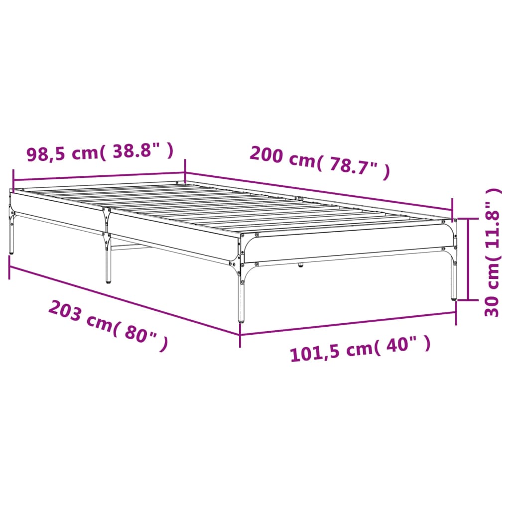 Bettgestell Räuchereiche 100x200 cm Holzwerkstoff und Metall