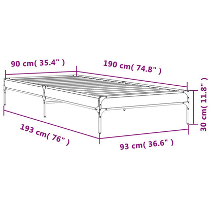 Bettgestell Braun Eichen-Optik 90x190 cm Holzwerkstoff Metall