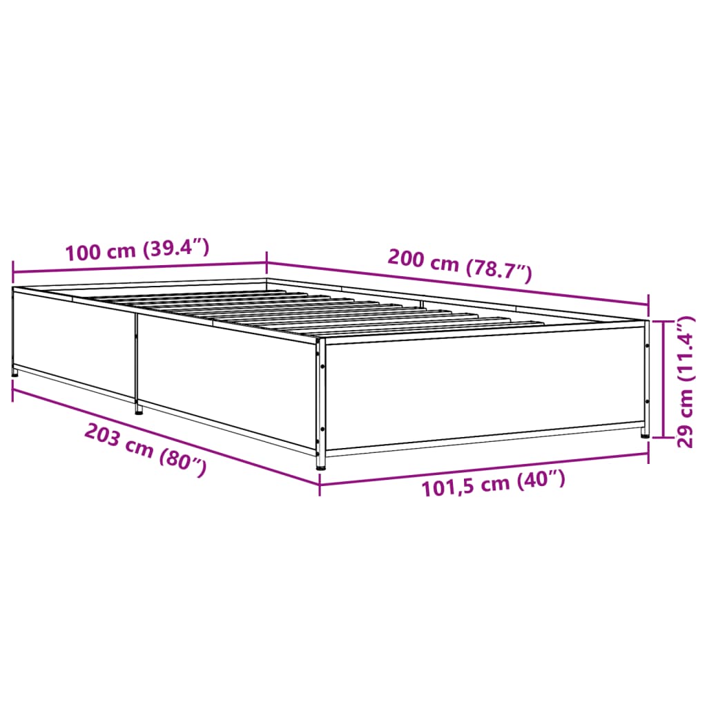 Bettgestell Schwarz 100x200 cm Holzwerkstoff und Metall