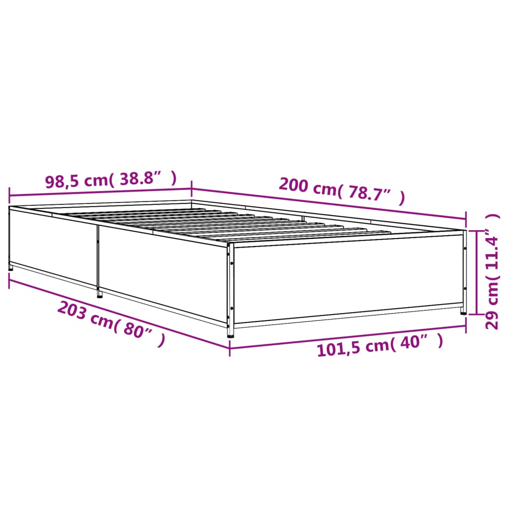 Bettgestell Räuchereiche 100x200 cm Holzwerkstoff und Metall