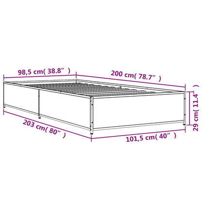 Bettgestell Braun Eichen-Optik 100x200 cm Holzwerkstoff Metall