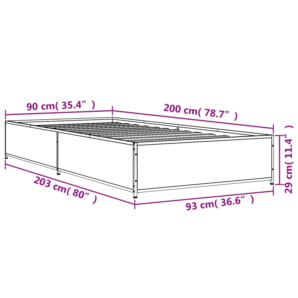 Bettgestell Räuchereiche 90x200 cm Holzwerkstoff und Metall