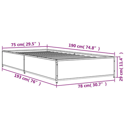 Bettgestell Braun Eichen-Optik 75x190 cm Holzwerkstoff Metall