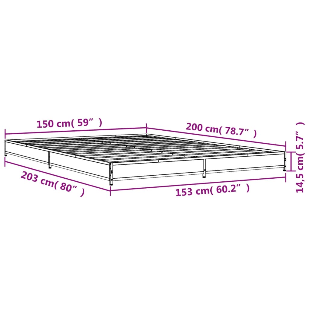 Bettgestell Schwarz 150x200 cm Holzwerkstoff und Metall