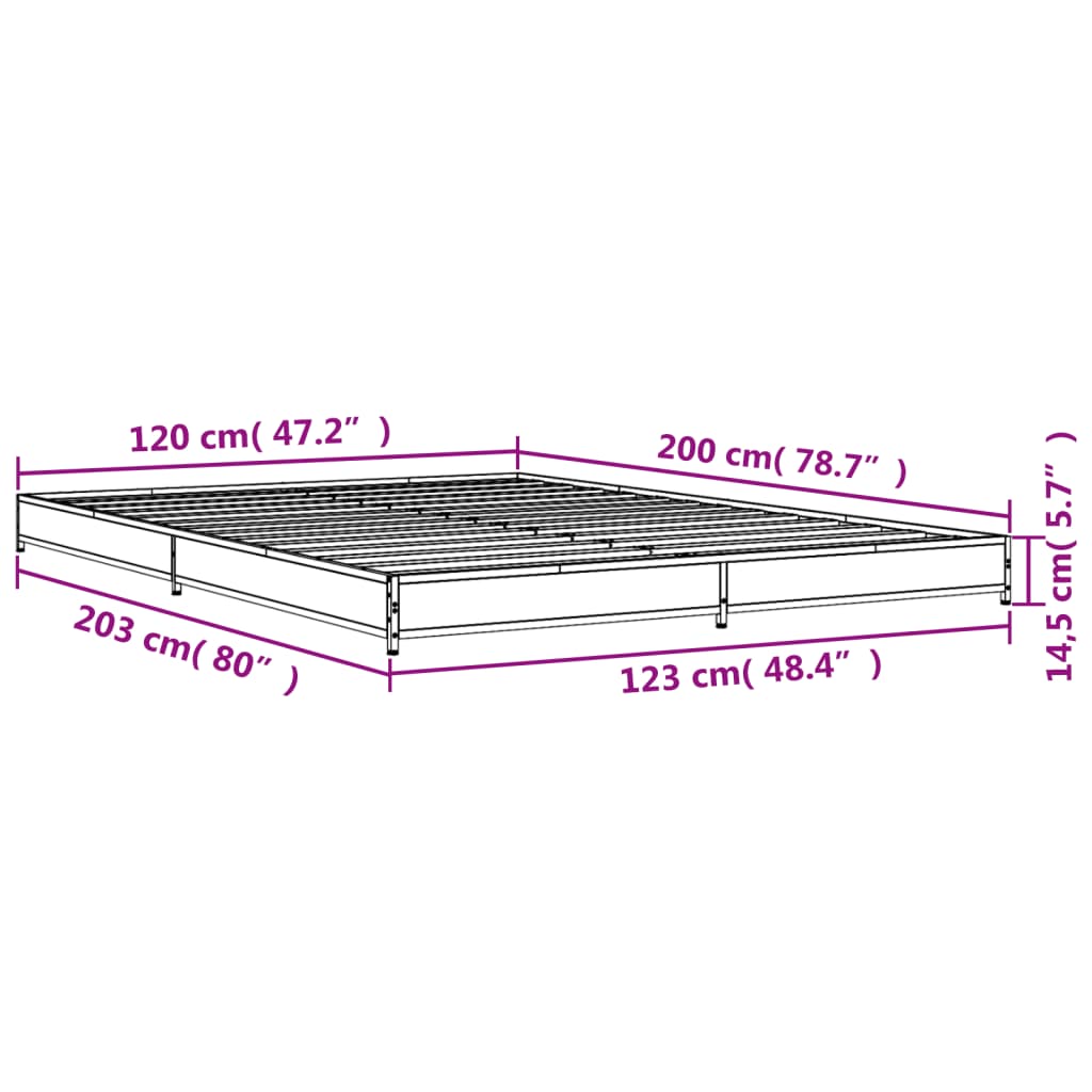 Bettgestell Schwarz 120x200 cm Holzwerkstoff und Metall