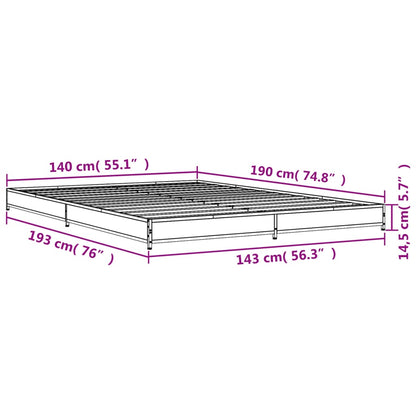 Bettgestell Sonoma-Eiche 140x190 cm Holzwerkstoff und Metall