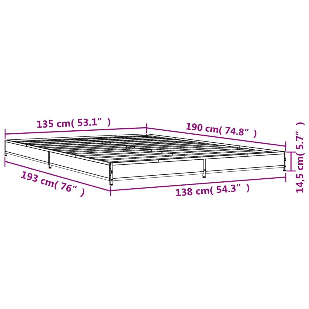 Bettgestell Schwarz 135x190 cm Holzwerkstoff und Metall