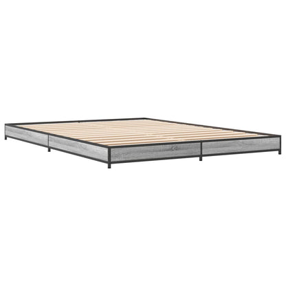 Bettgestell Grau Sonoma 135x190 cm Holzwerkstoff und Metall