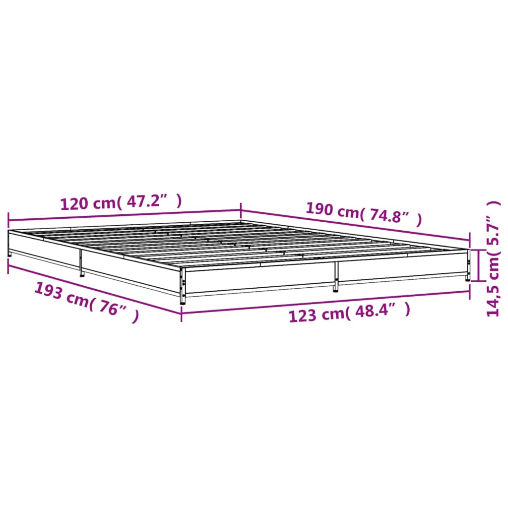 Bettgestell Sonoma-Eiche 120x190 cm Holzwerkstoff und Metall