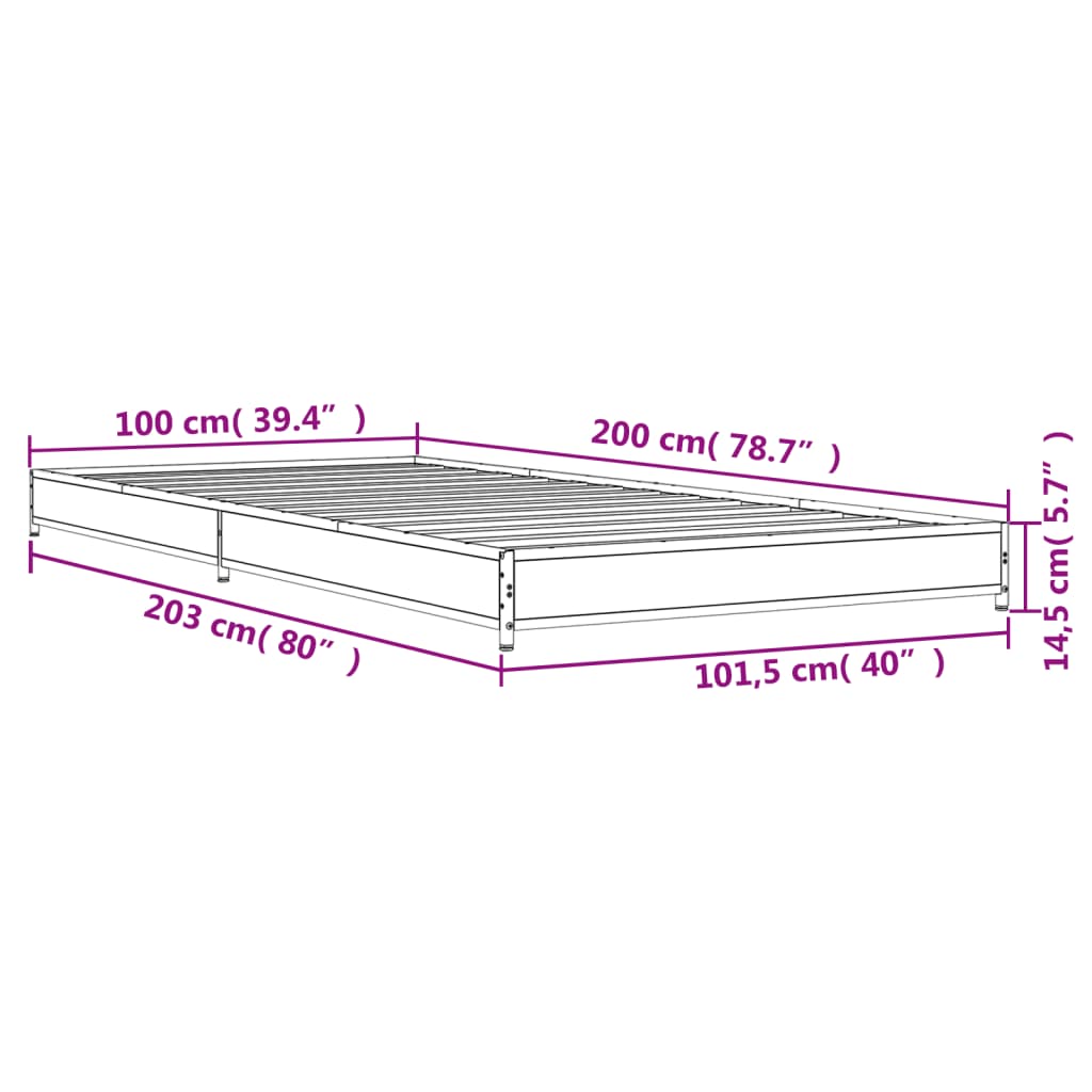 Bettgestell Grau Sonoma 100x200 cm Holzwerkstoff und Metall