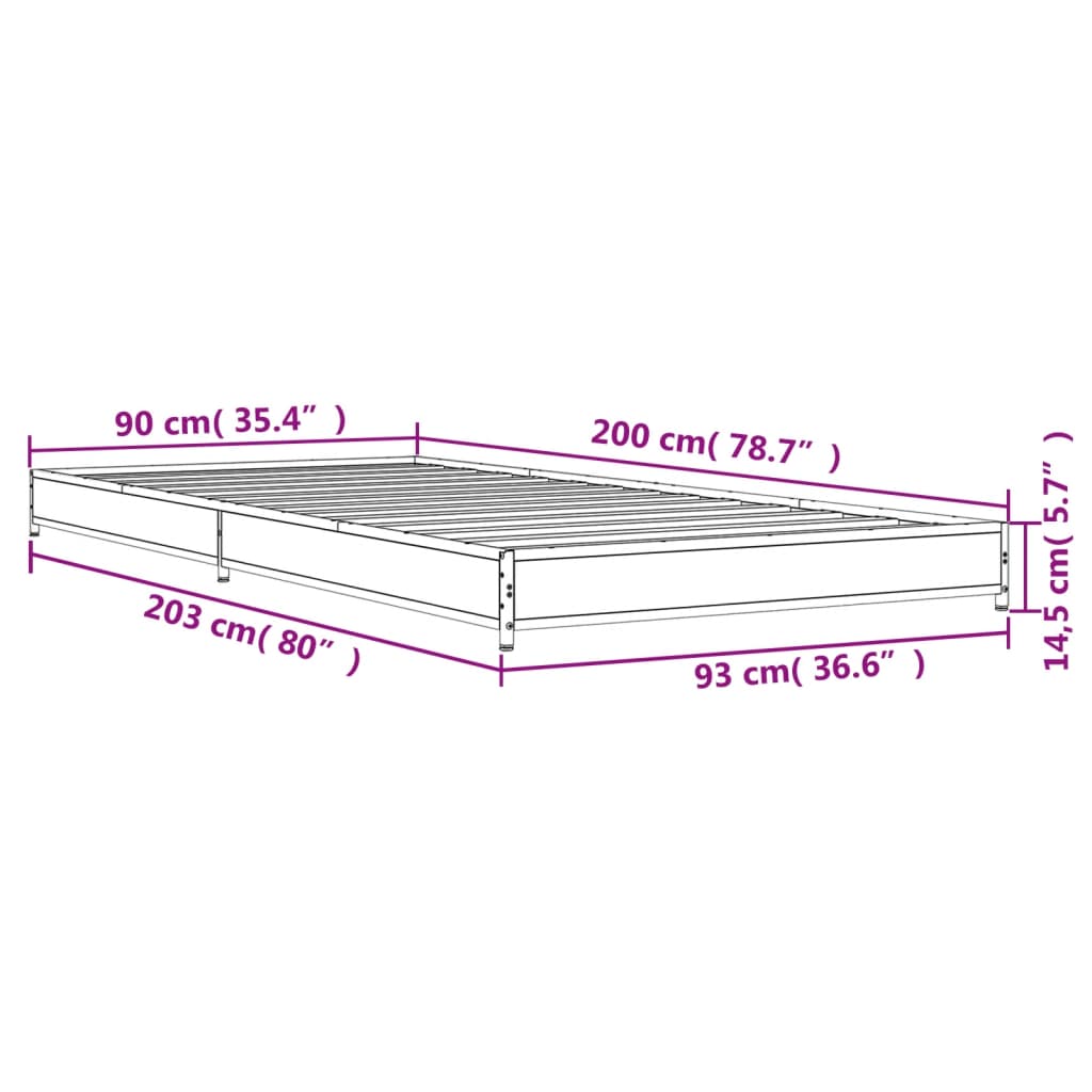 Bettgestell Sonoma-Eiche 90x200 cm Holzwerkstoff und Metall