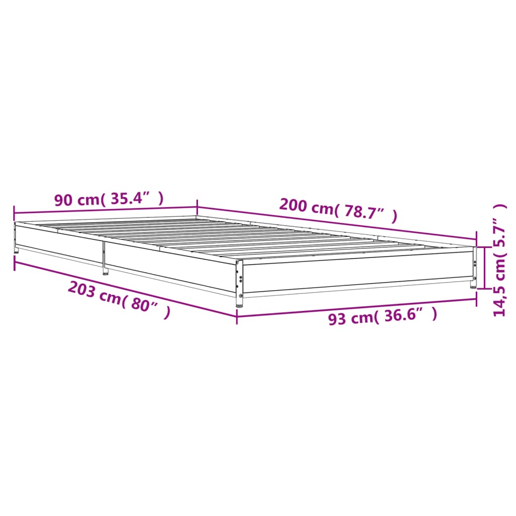 Bettgestell Räuchereiche 90x200 cm Holzwerkstoff und Metall