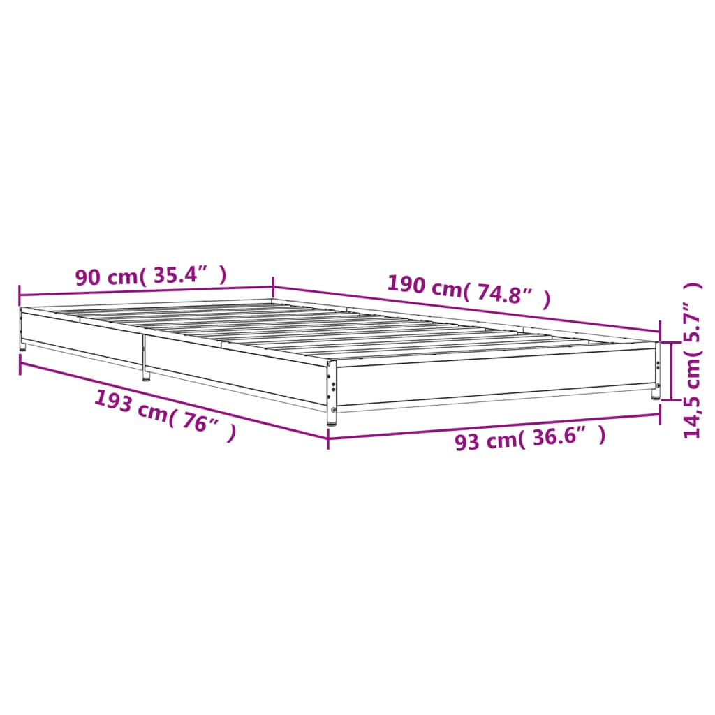 Bettgestell Schwarz 90x190 cm Holzwerkstoff und Metall