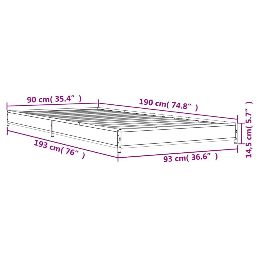 Bettgestell Sonoma-Eiche 90x190 cm Holzwerkstoff und Metall