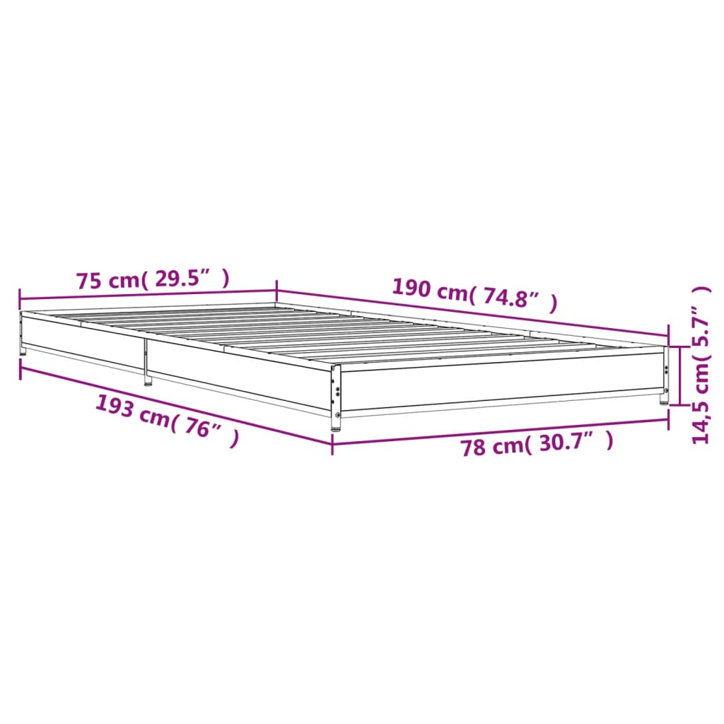 Bettgestell Schwarz 75x190 cm Holzwerkstoff und Metall