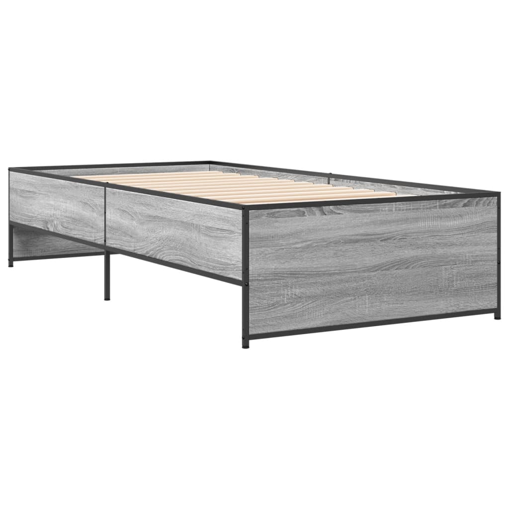 Bettgestell Grau Sonoma 90x190 cm Holzwerkstoff und Metall