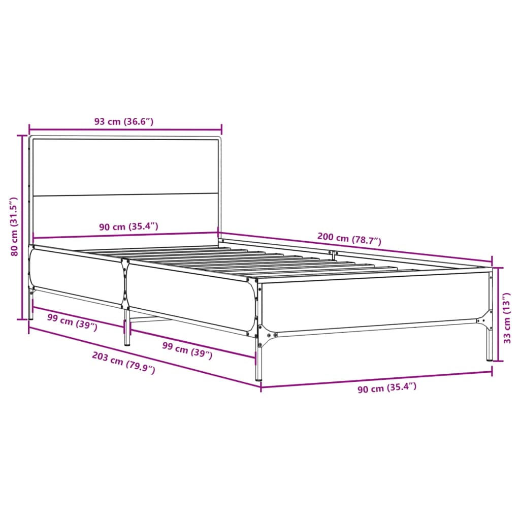 Bettgestell Schwarz 90x200 cm Holzwerkstoff und Metall