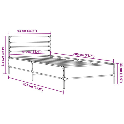 Bettgestell Sonoma-Eiche 90x200 cm Holzwerkstoff und Metall