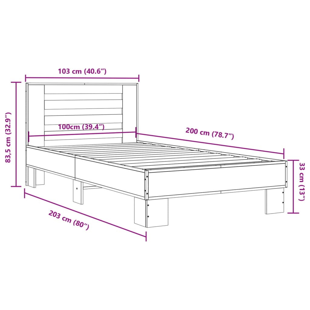 Bettgestell Schwarz 100x200 cm Holzwerkstoff und Metall