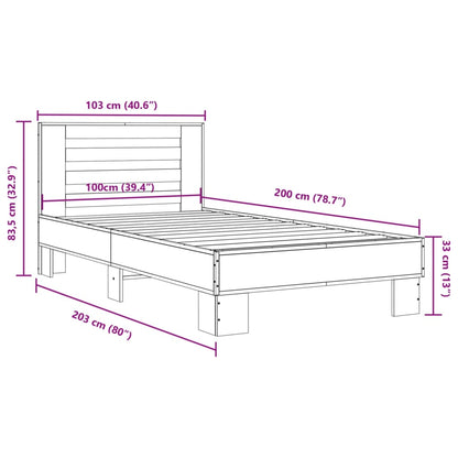 Bettgestell Sonoma-Eiche 100x200 cm Holzwerkstoff und Metall