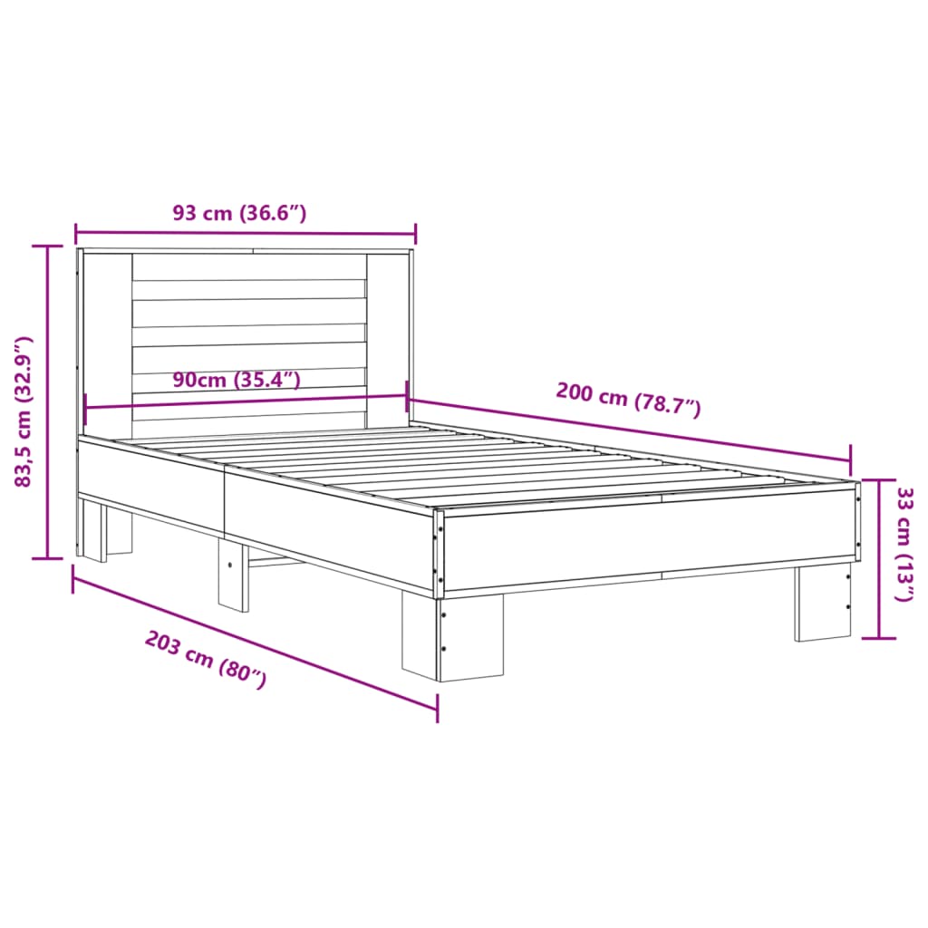 Bettgestell Schwarz 90x200 cm Holzwerkstoff und Metall