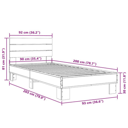 Bettgestell Sonoma-Eiche 90x200 cm Holzwerkstoff und Metall